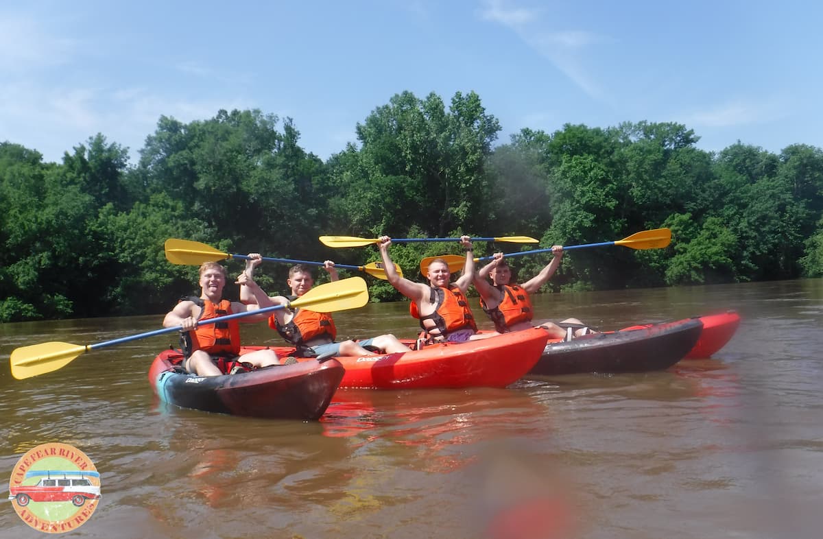 Group of kayakers paddling with Cape Fear River Adventures in Lillington, NC