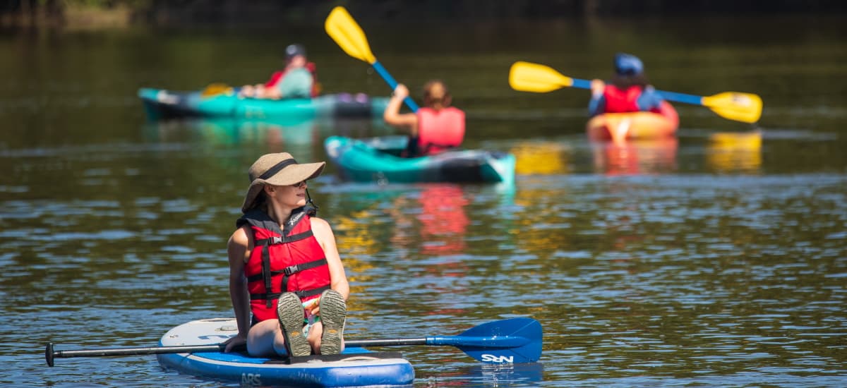 Paddle boarding and kayaking on Cape Fear River near Lillington, NC