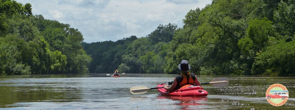 Two kayakers on the Cape Fear river in Lillington, NC