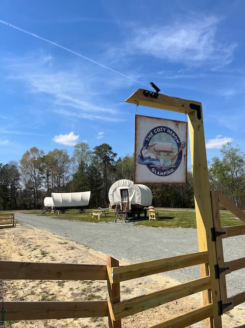 Cozy Heron Glamping Enterance, located in Lillington, NC