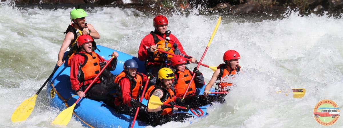 Cape Fear River Adventures employees whitewater rafting on gauley river, pillow rock rapid