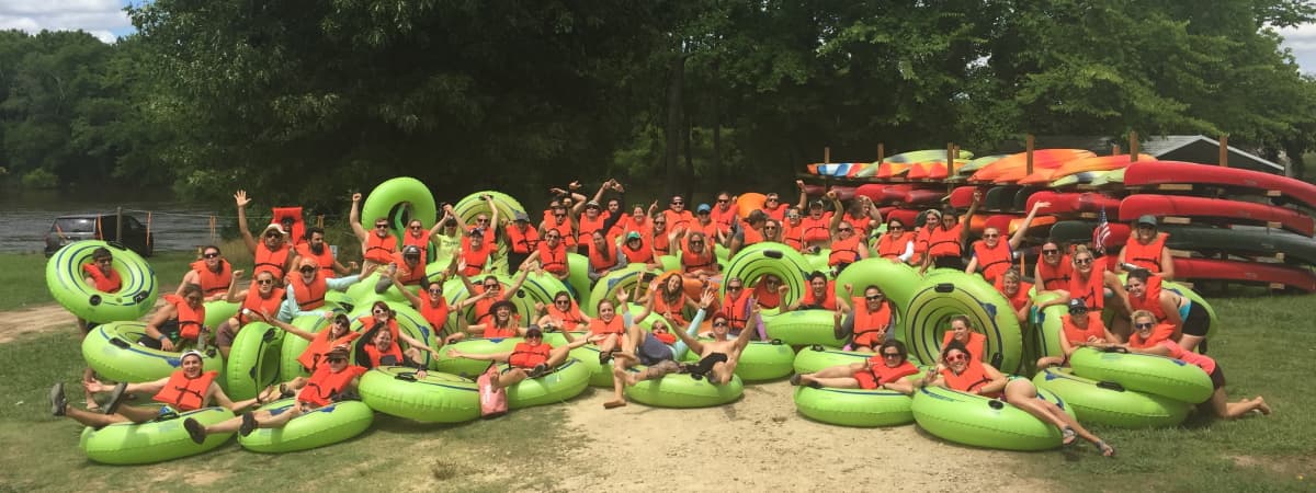 Group of river tubers at Cape Fear River Adventures in Lillington, NC
