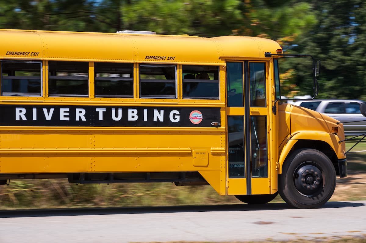 River tubing shuttle bus operated by the Cape Fear River Adventures in Lillington, NC