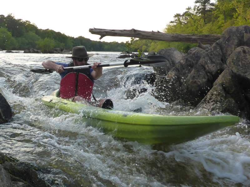 rental kayak on great shaw falls on cape fear river near erwin, nc