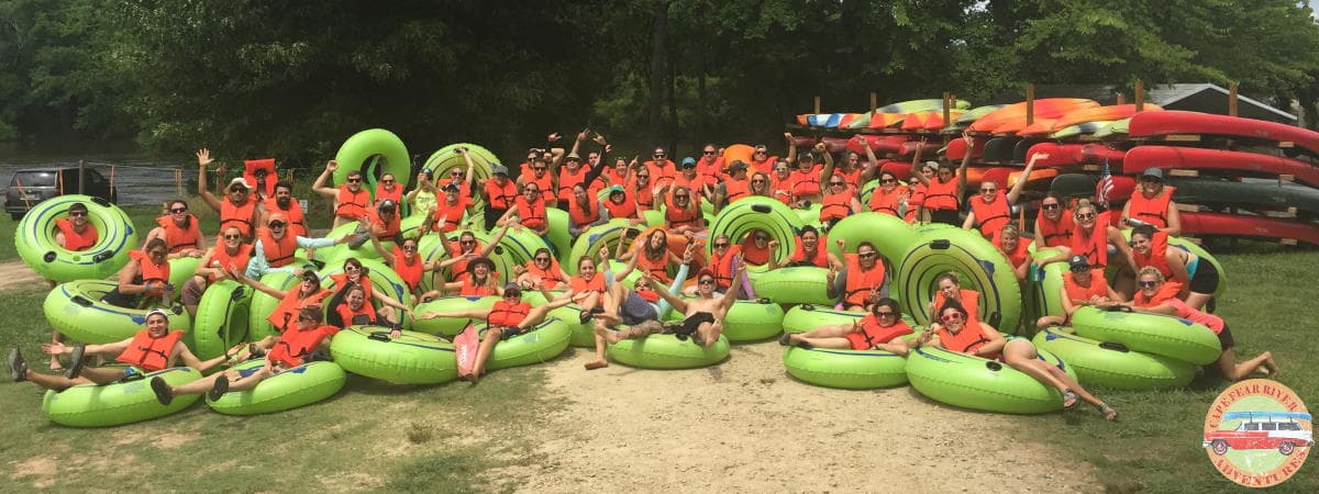 Corporate team building event - river tubing on the cape fear river in lillington, NC